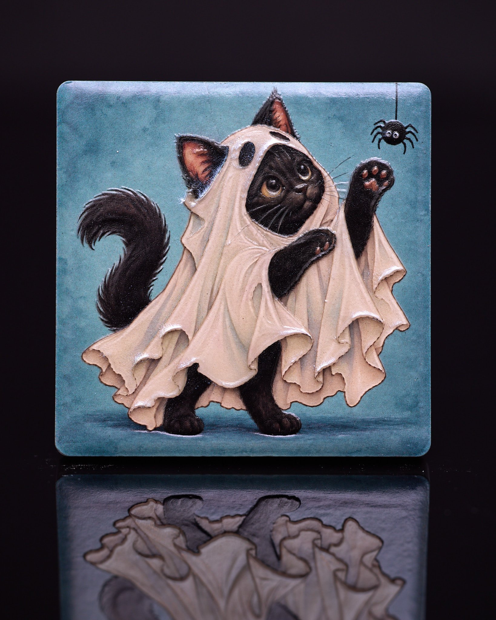 A little spooky, a lot of personality — ghost-cat artwork.