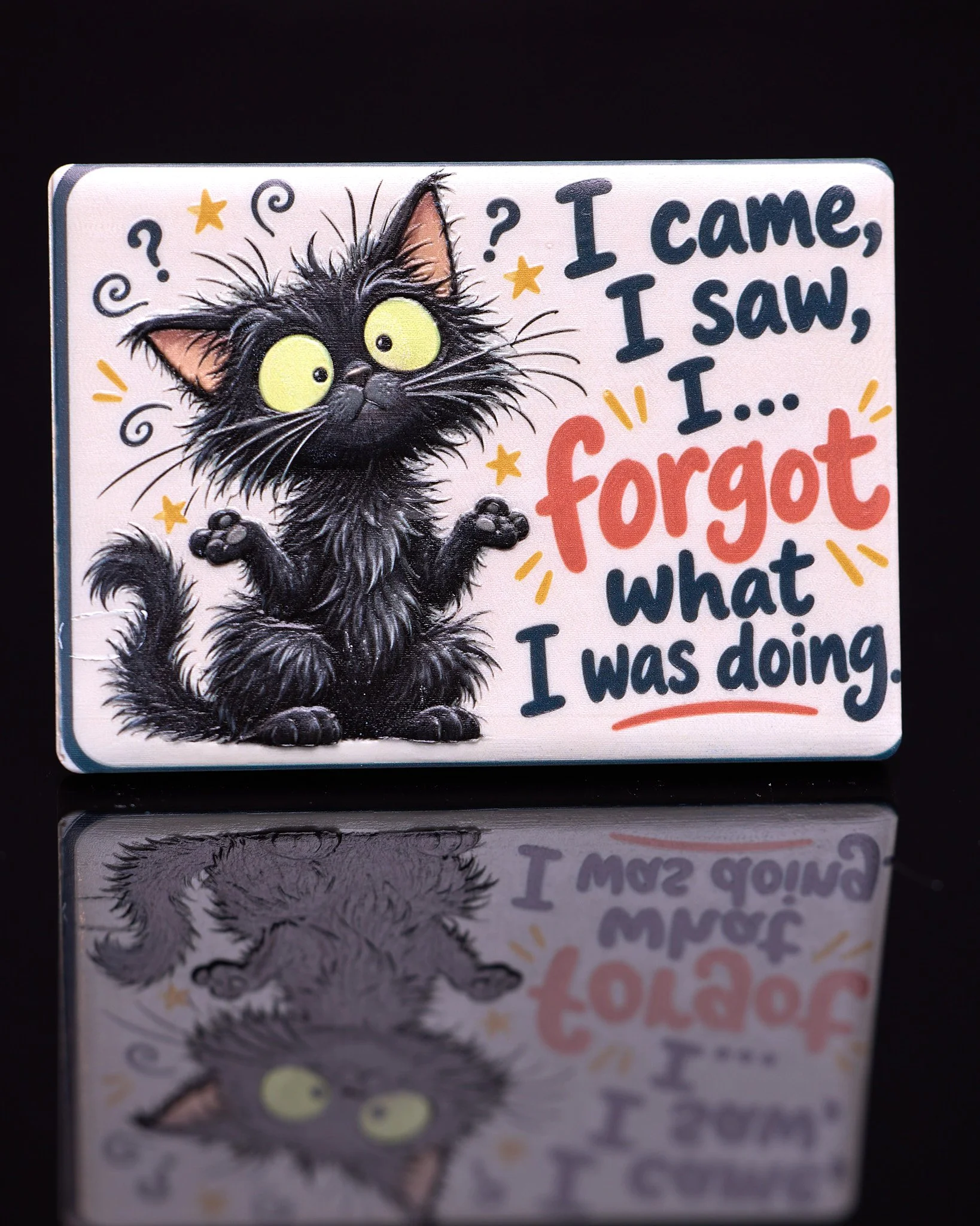 For the easily distracted — a playful cat magnet with personality.