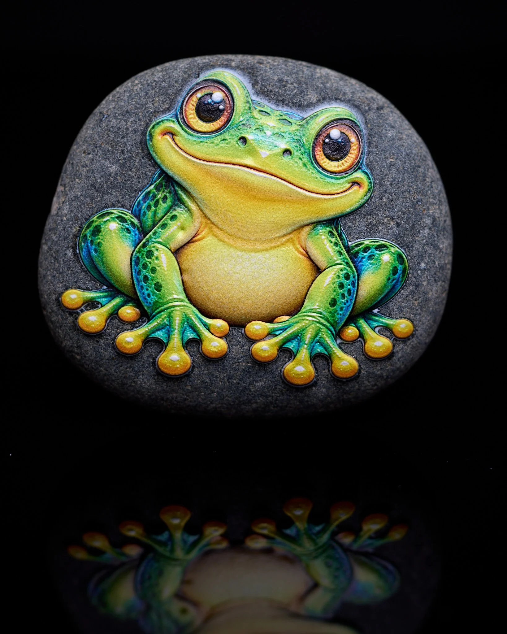 Baby Frog Rock Critter — cheerful art on natural stone.