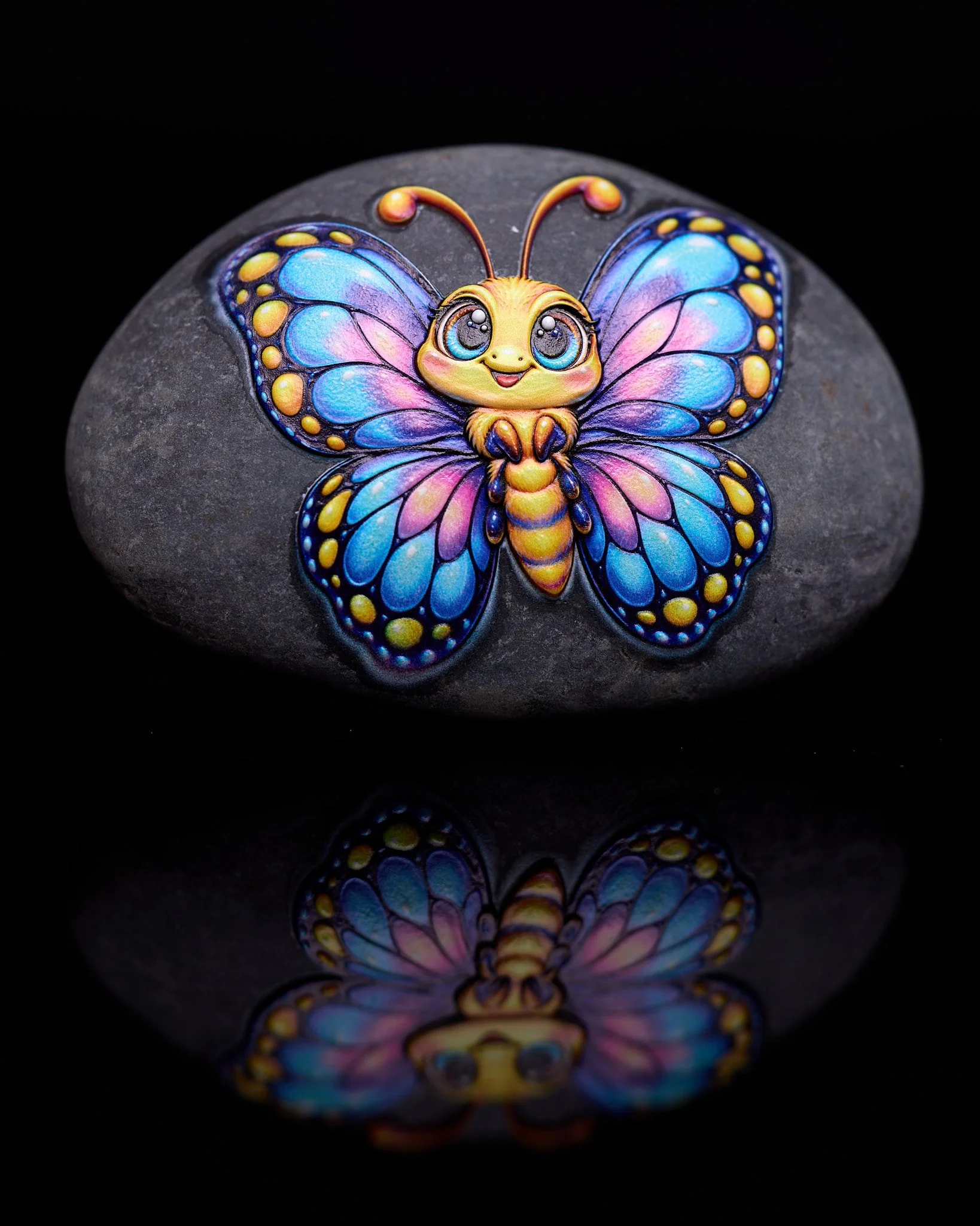 Butterfly Rock Critter — colorful keepsake art printed on natural stone.