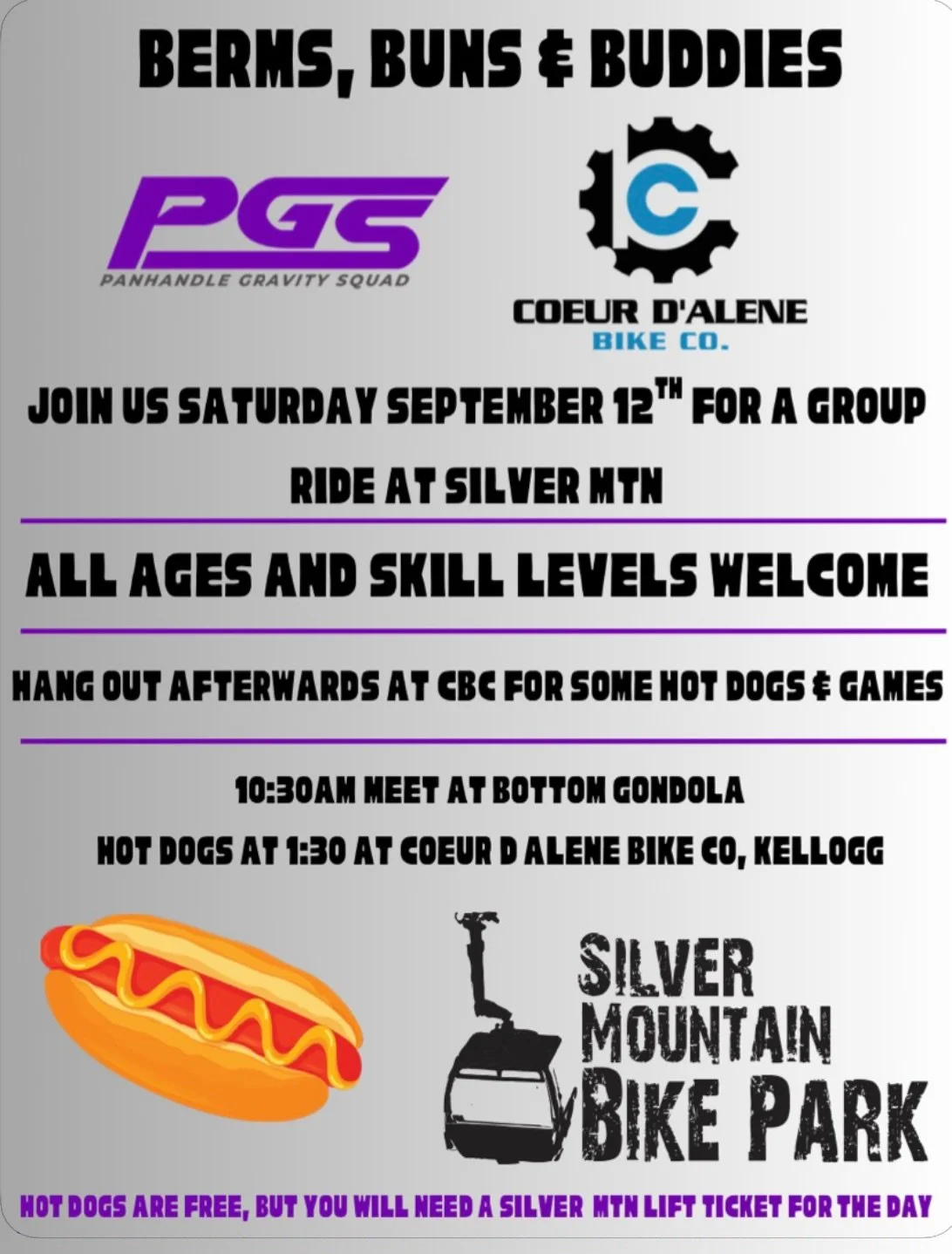 BERMS, BUNS &amp; BUDDIES

Come hangout with the PGS crew, as we lead group laps down @smbikepark 
All ages and skill levels welcome, we will have routes down for everyone. 

Then afterwards come hangout at @cdabikeco for some hotdogs, and games. Yes