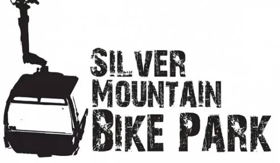 Sign for Silver Mountain Bike Park with a graphic of a cable car.