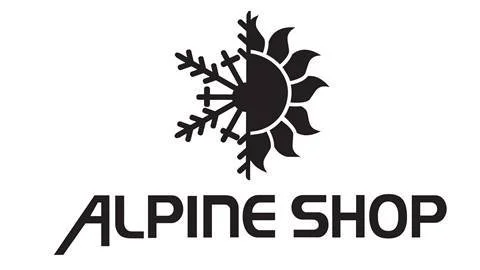 Logo of Alpine Shop featuring a stylized snowflake and sun with the text 'Alpine Shop' below.