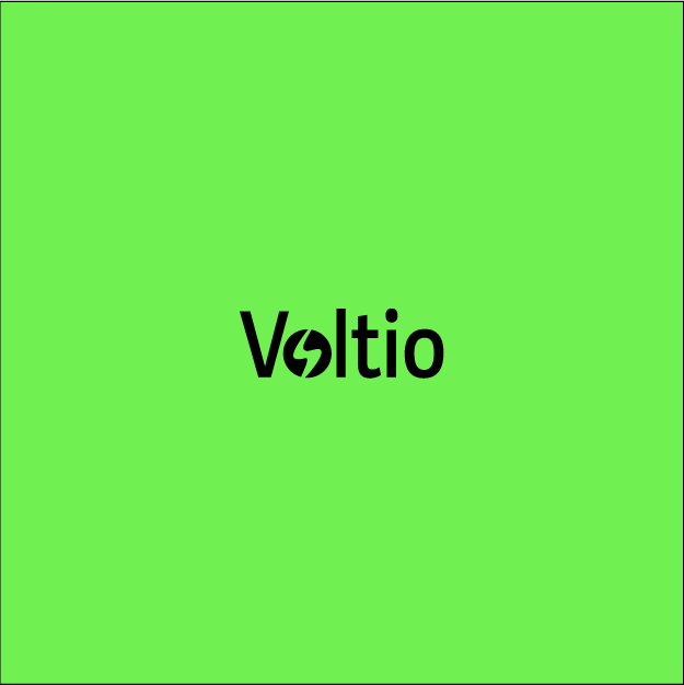 Fondo verde con el texto 'Voltio' en negro, con el símbolo de un rayo en lugar de la letra 'o'.