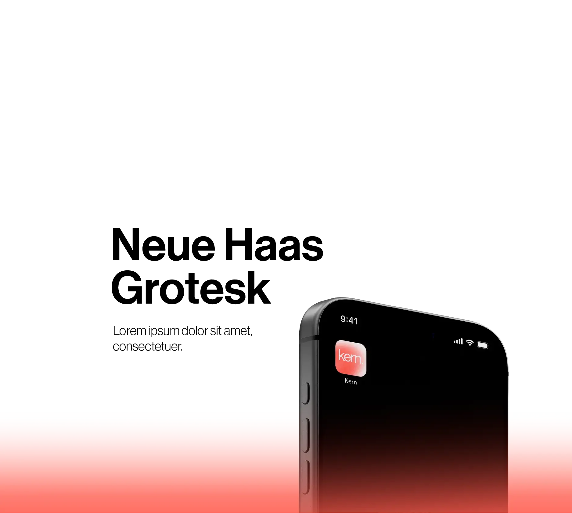 Vista parcial de un teléfono móvil en un escenario oscuro con la pantalla encendida que muestra la aplicación Kern.