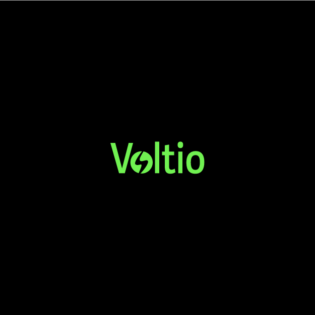 Logotipo de Voltio con texto en verde y un símbolo de relámpago en el centro del texto