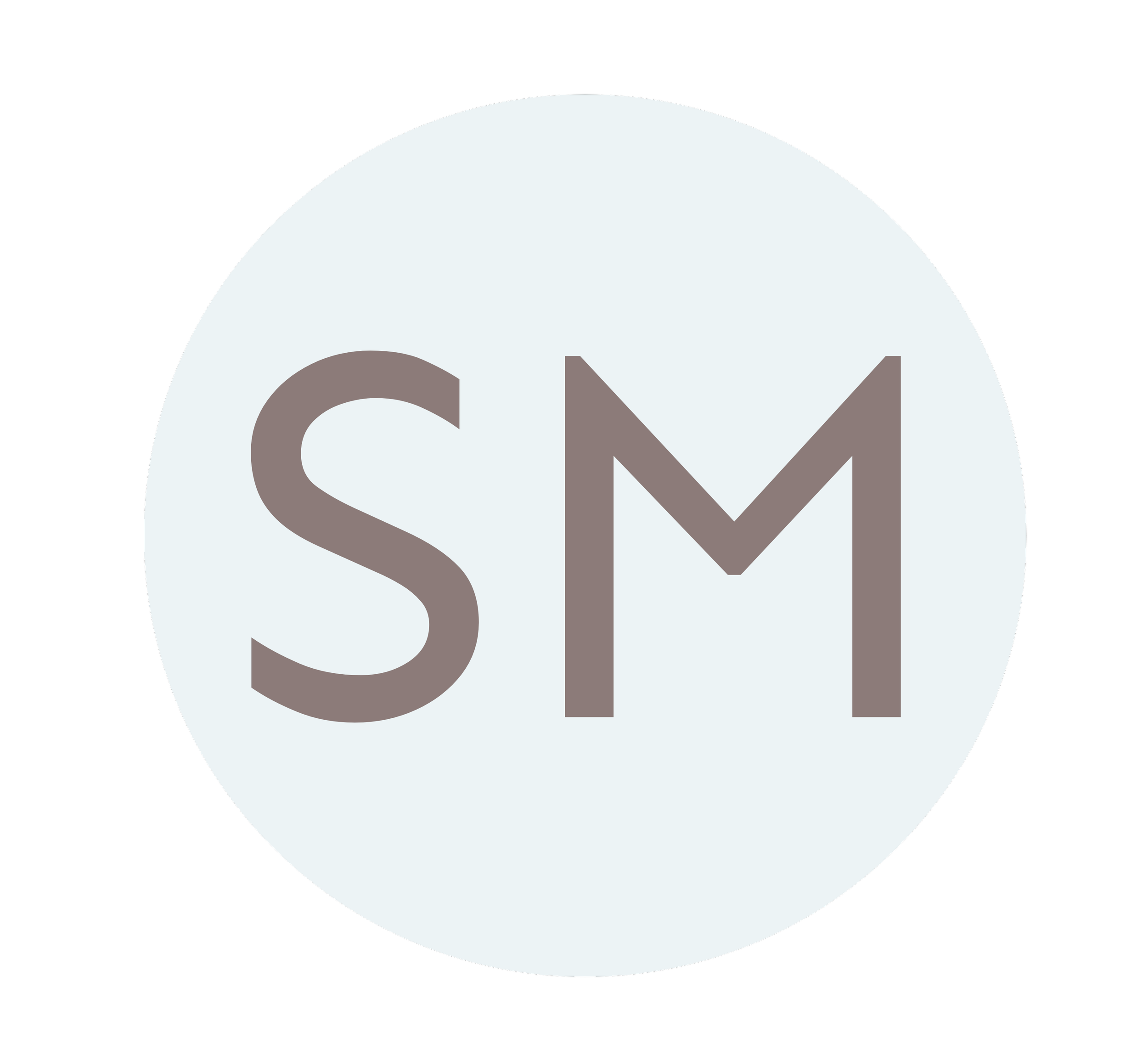 Close-up of a logo with the letters S, M, and a circular design.