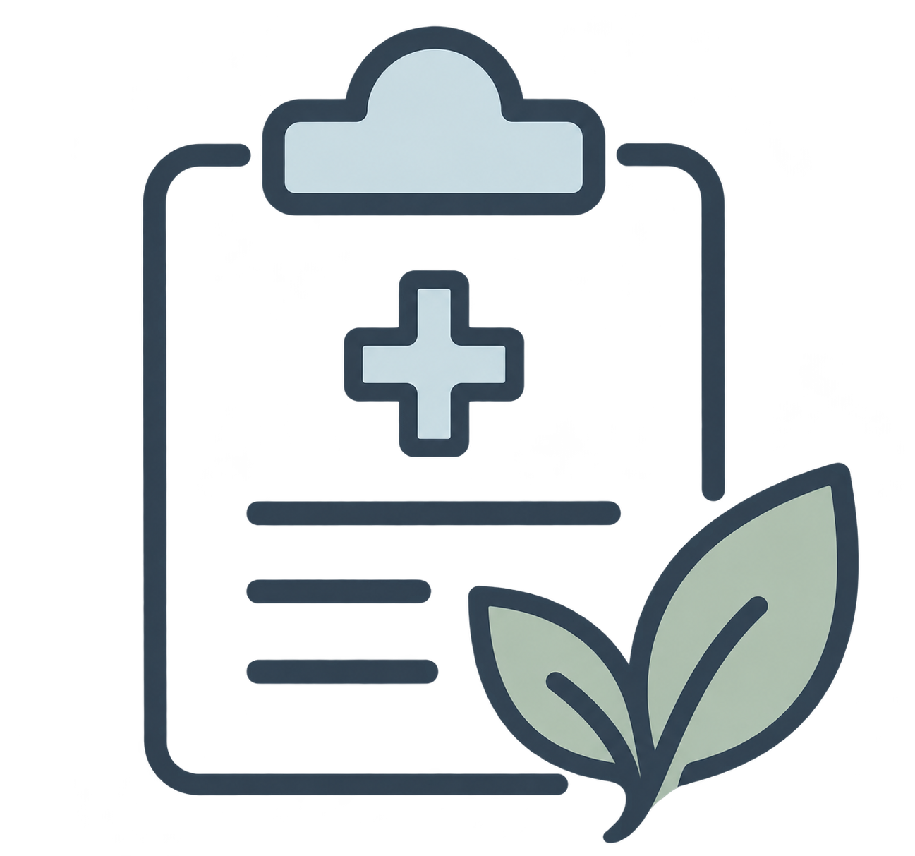 Icon of a healthcare app with a cloud, a medical cross, and two leaves, symbolizing health and eco-friendly medicine.