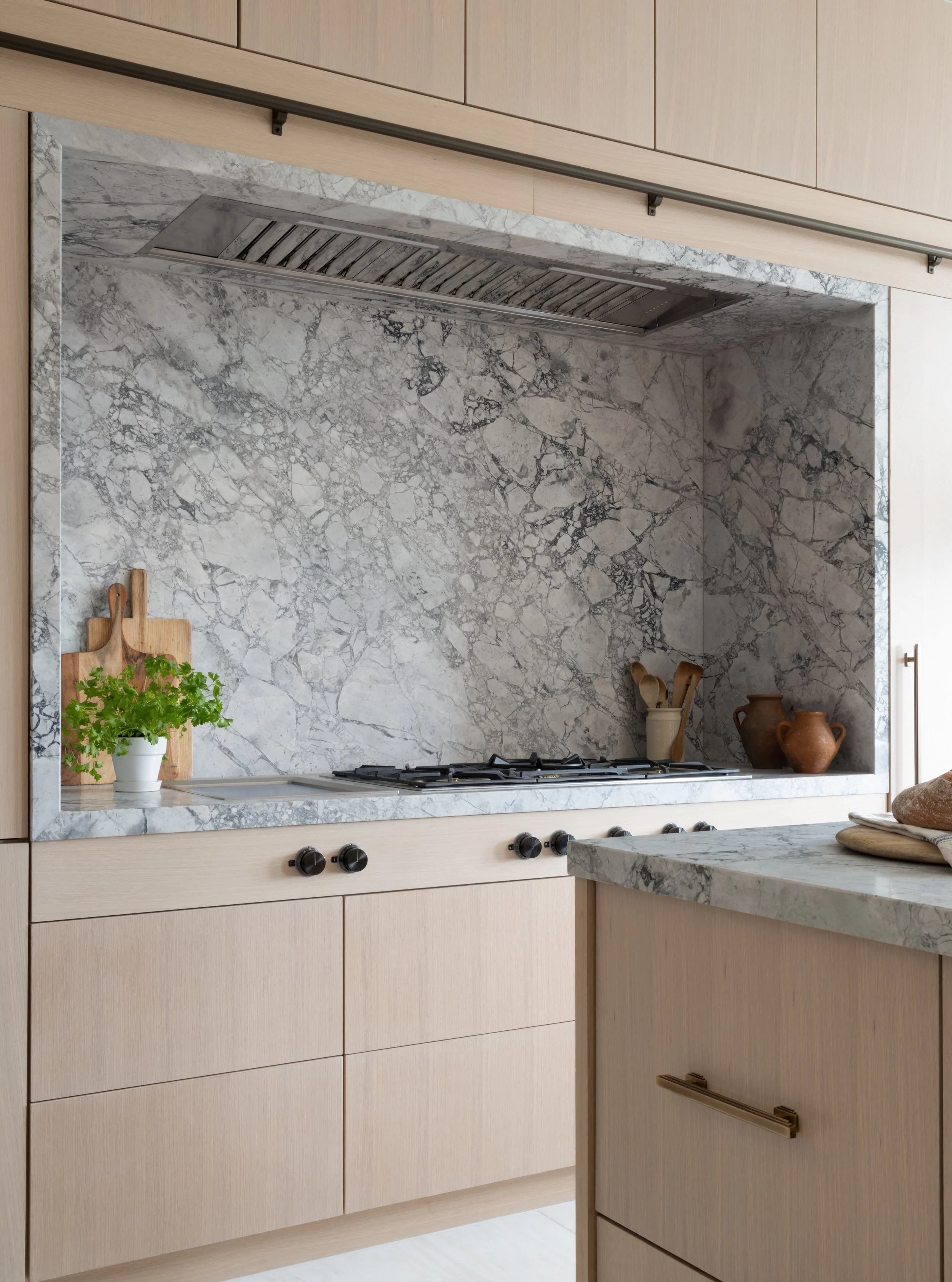The kitchen at The Lucian Home was designed to feel luxurious and refined, but also warm, welcoming and practical for everyday family life.
We loved working closely with our client to refine every detail&mdash;from selecting the marble slab and devel