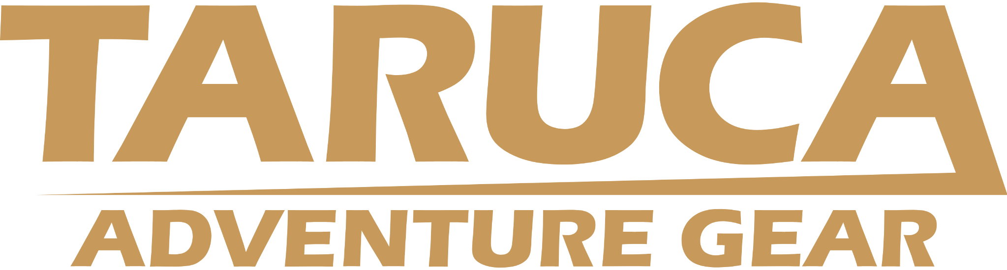 Logo for Tarucaa Adventure Gear in bold, tan lettering with an underline.