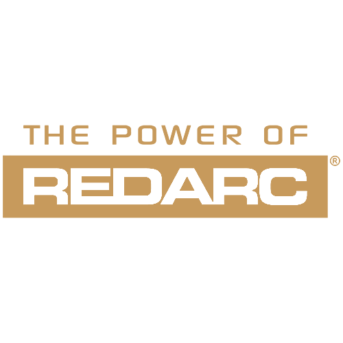 Logo with the text "THE POWER OF REDARC" in gold and black