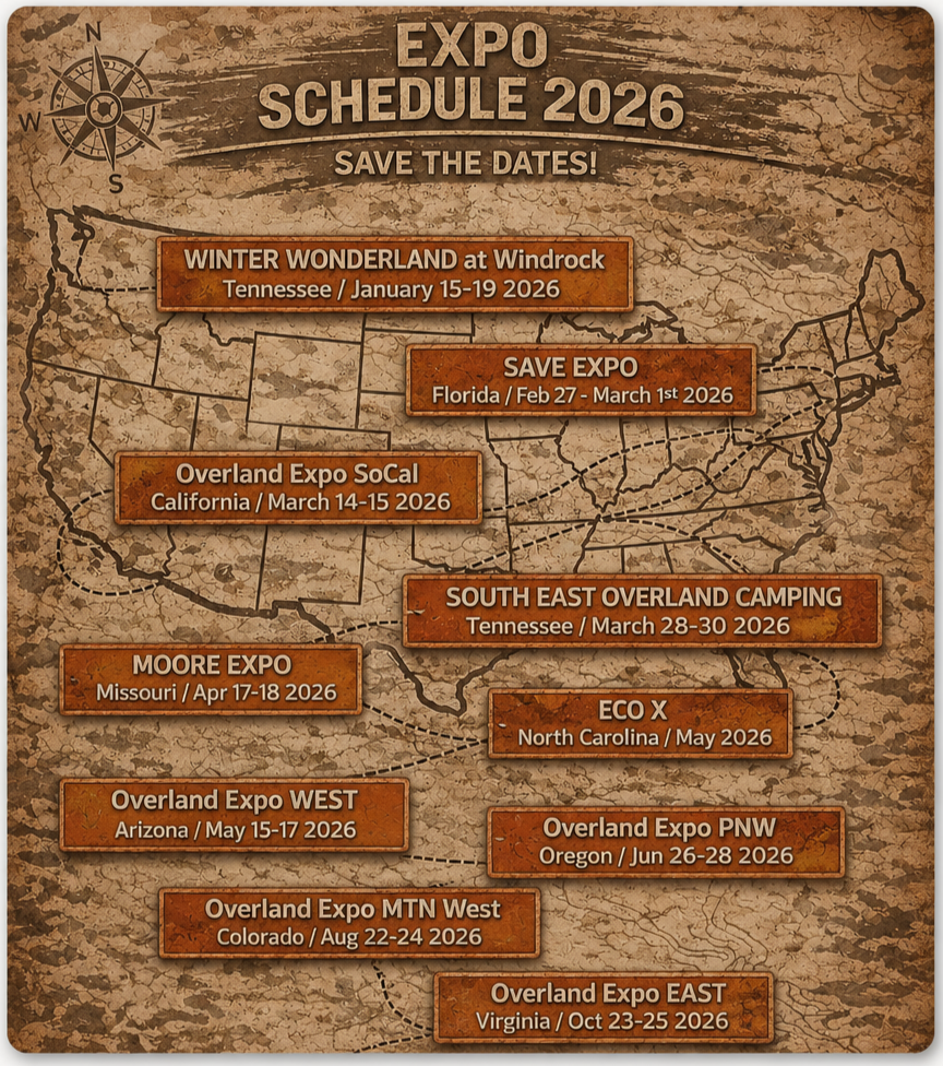 INCIARTE4X4 2026 overland expo and event schedule across the United States.