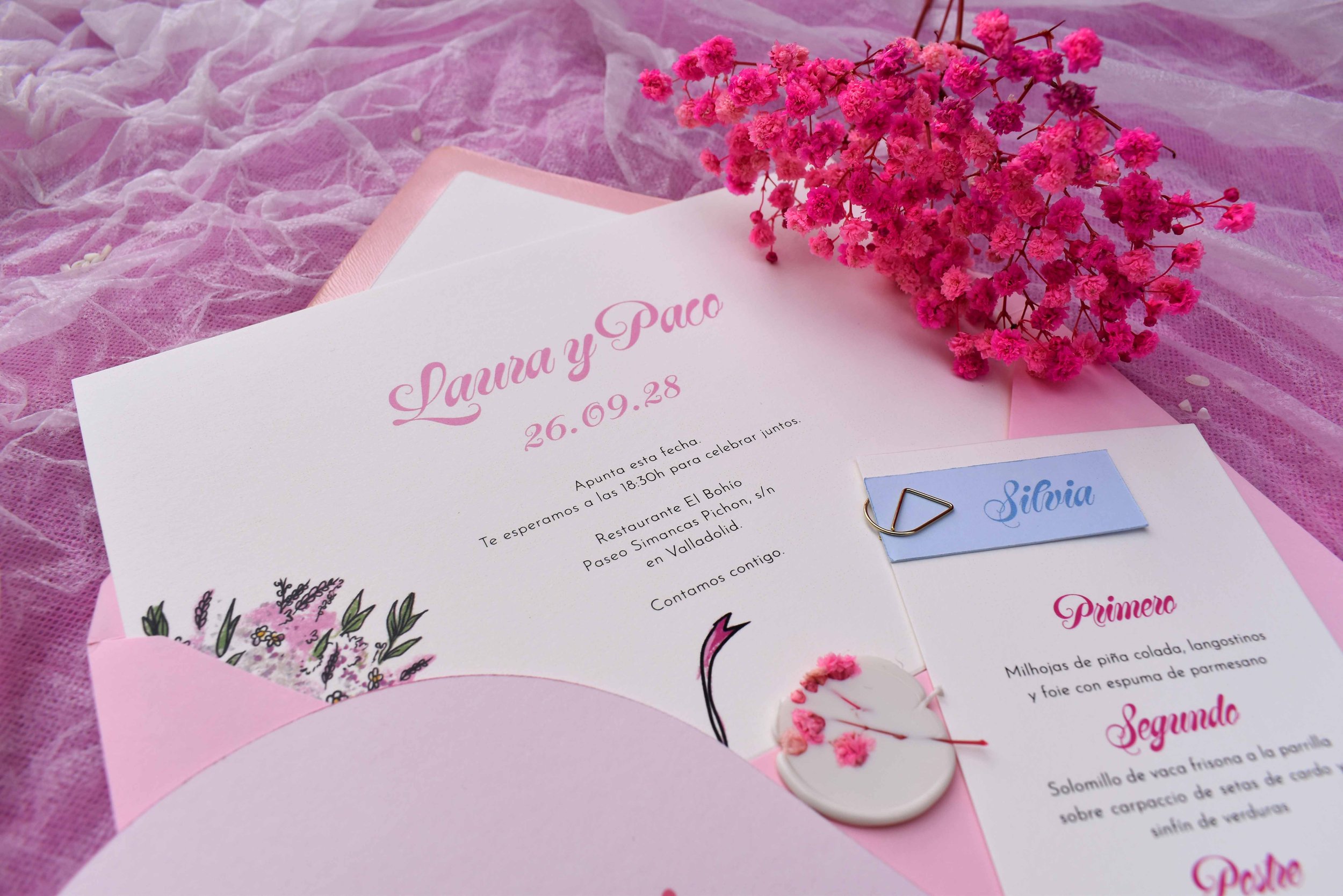 invitación de boda y papeleria de colección. Diseño ilustrado. Invitación Destino