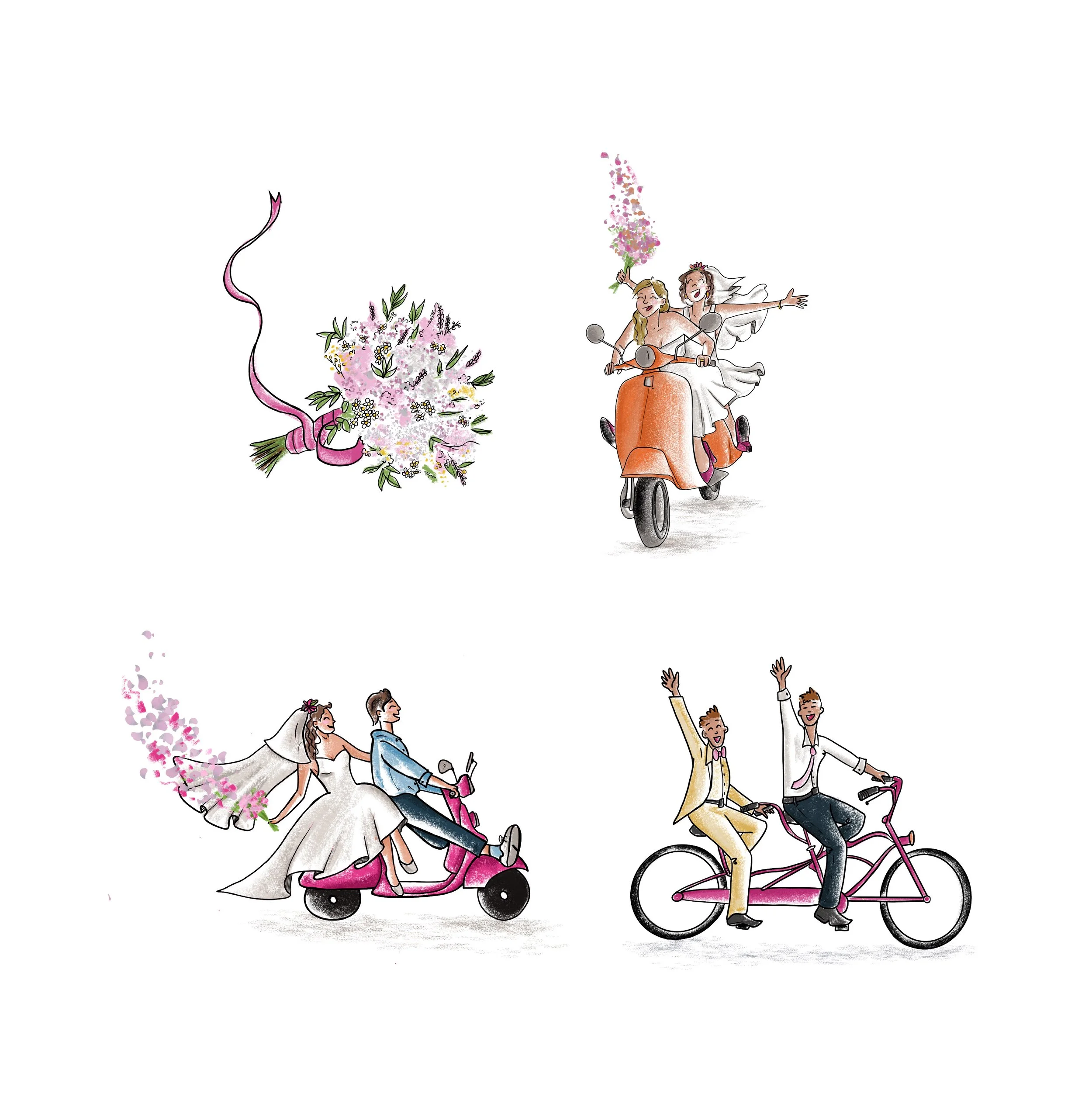 Invitación de boda. Ilustraciones a elegir para invitación de boda personalizada
