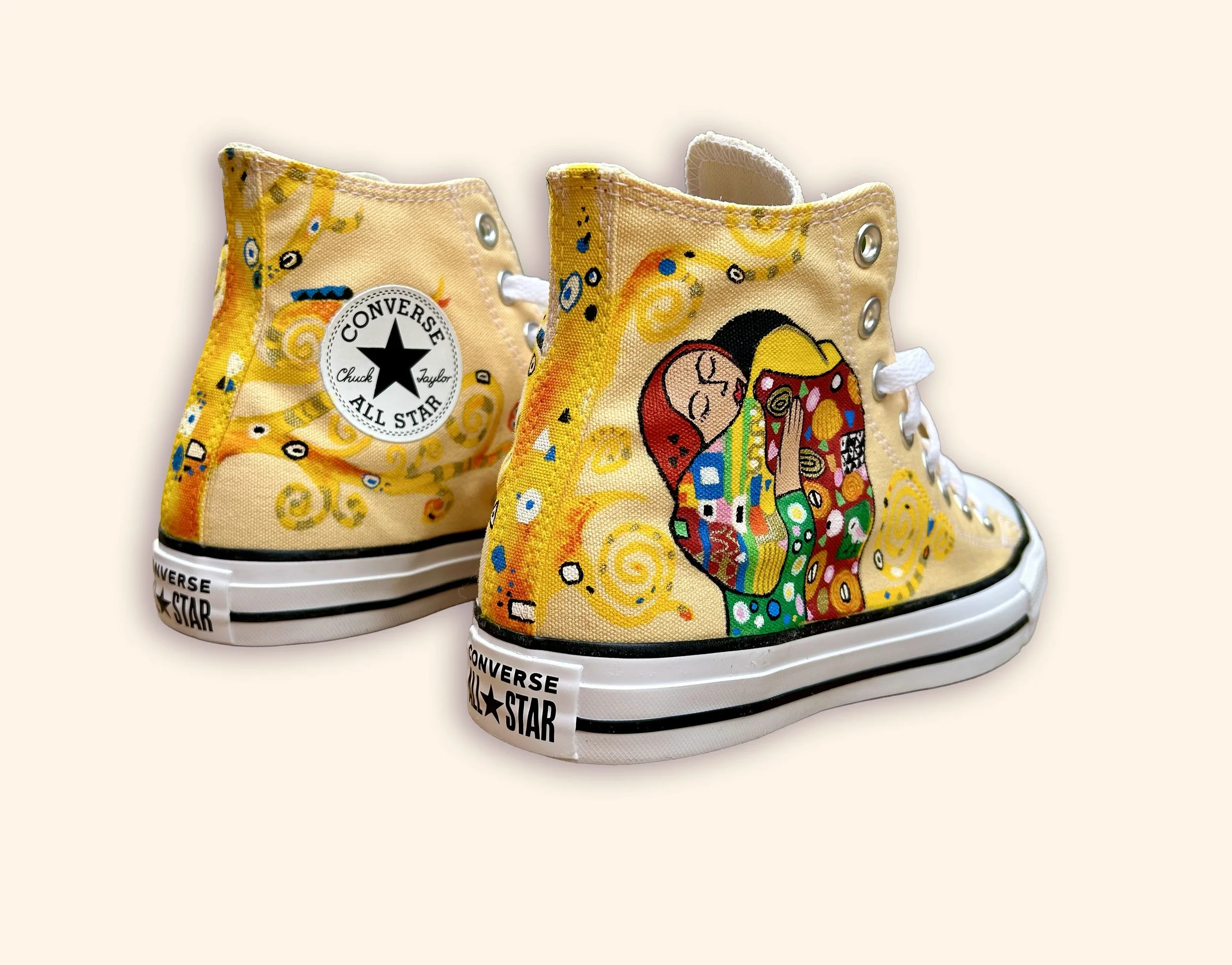 Zapatillas de tela pintadas a mano_Inspiradas en el artista Klimt Regalo para cumpleaños.
