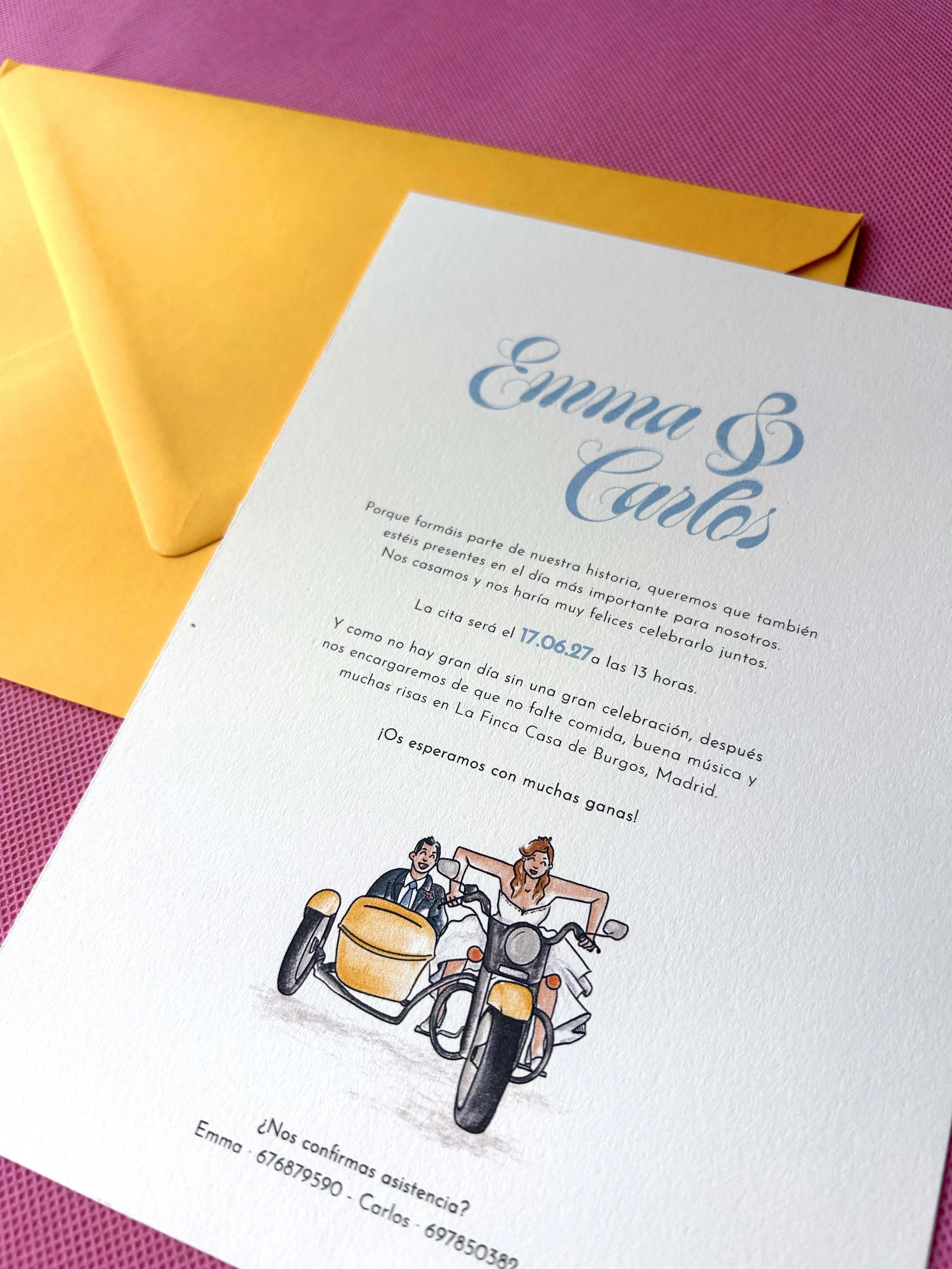 Invitación de boda personalizada. Invitación Rumbo con sobre forrado
