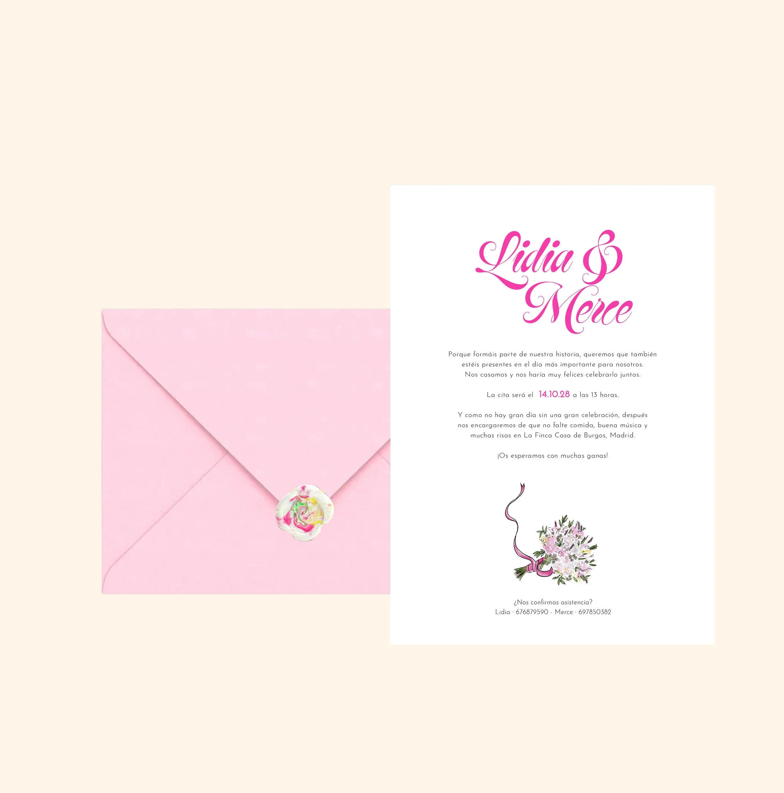 Invitación de boda personalizada. Invitación Rumbo con sobre forrado