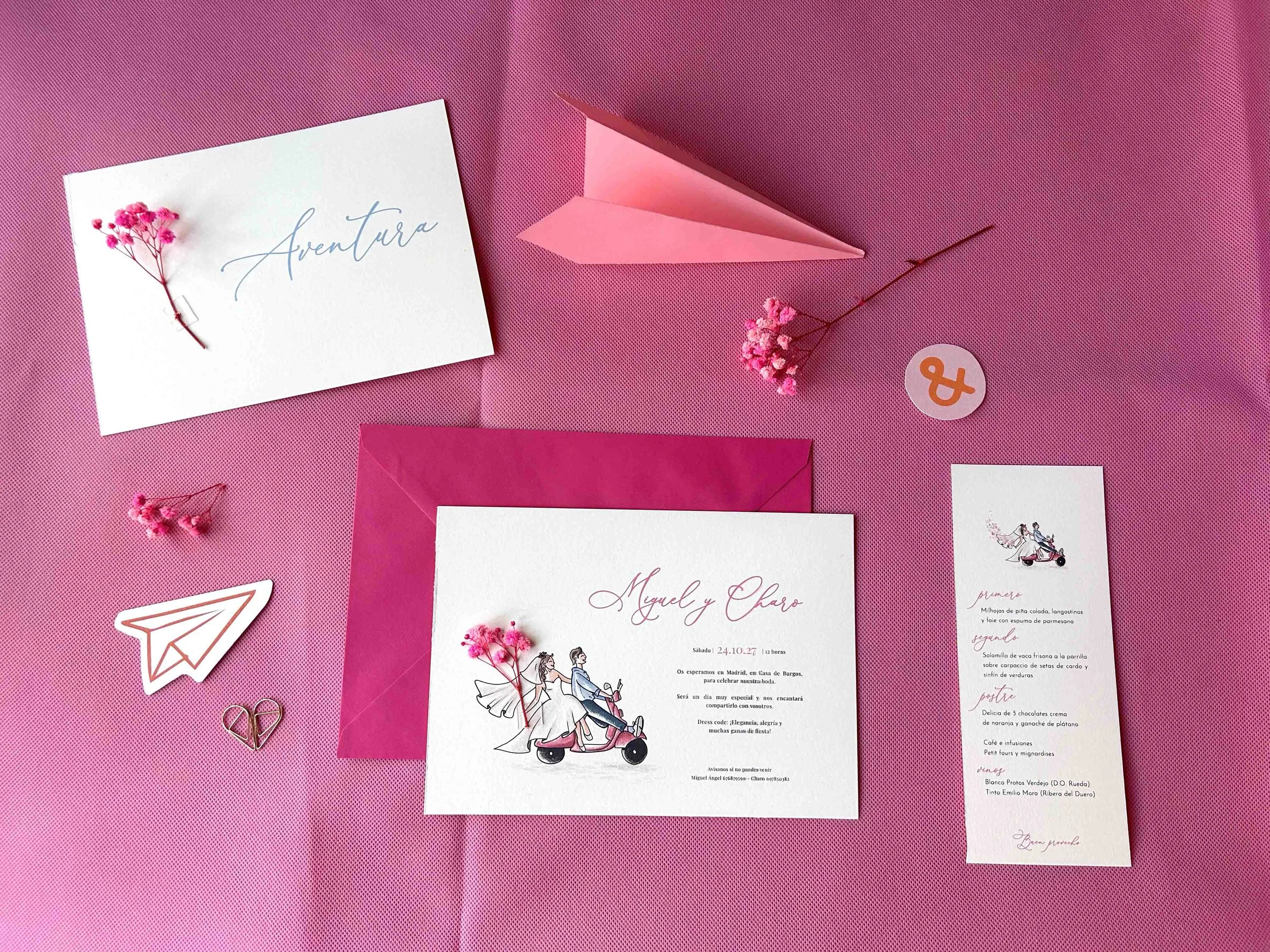 papeleria para bodas. Invitacíon  de boda Encuentro con flores preservadas