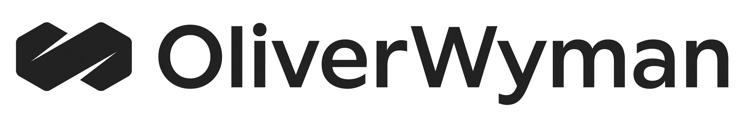 Logo with black geometric shape resembling an abstract letter 'O' and the word 'OliverWyman' in black text.