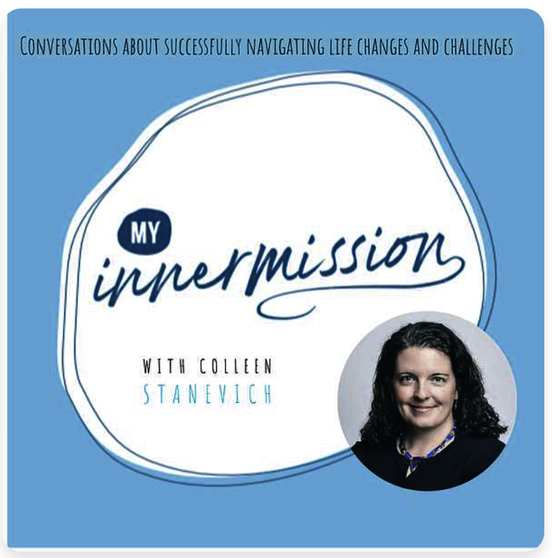 Cover image of a podcast or book titled 'My Inner Mission' featuring Colleen Stanevich, with a light blue background, and a photograph of a smiling woman with curly hair in a circular frame.