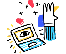 Illustration with laptop and hand