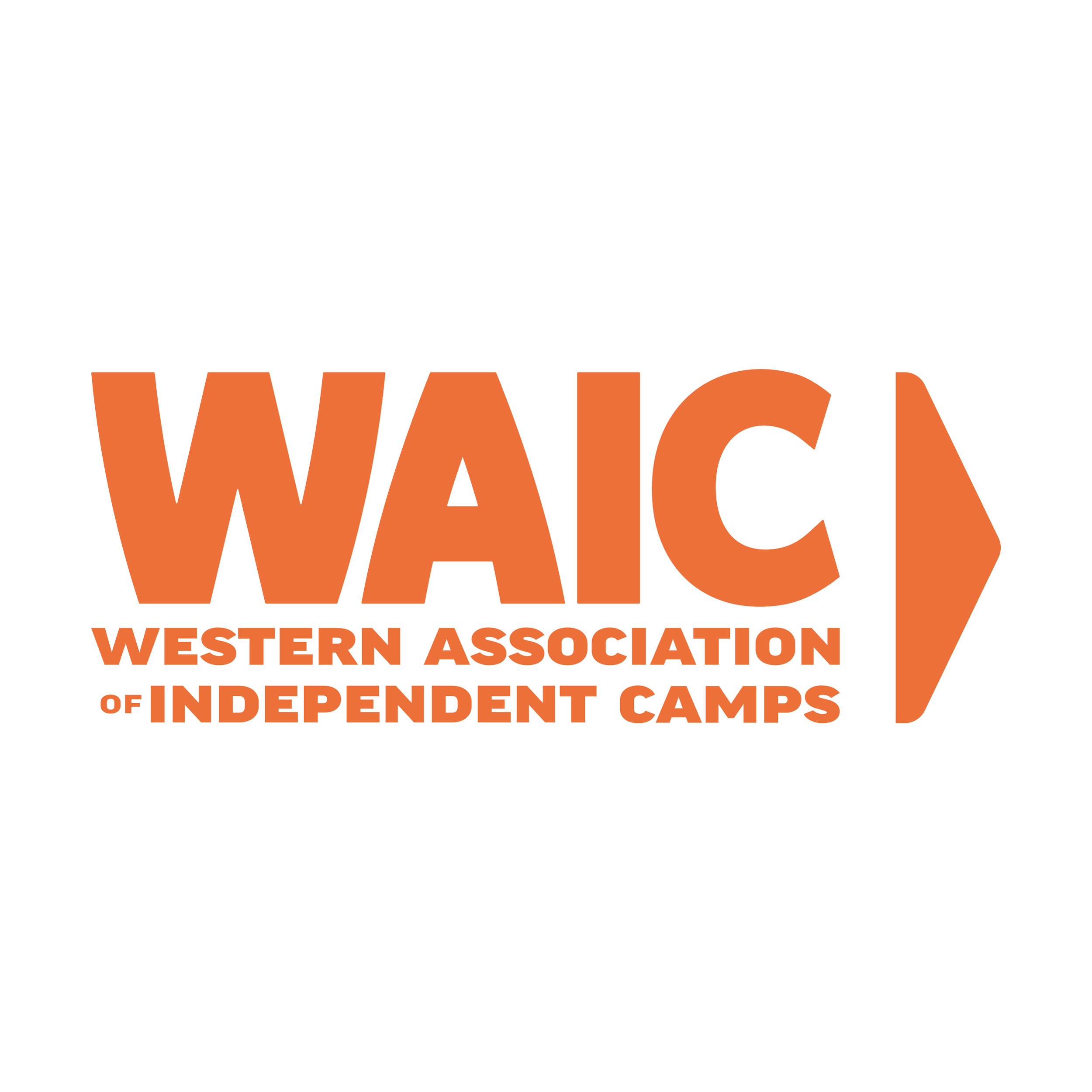 Poster for the Western Association of Independent Camps with a white background and orange text.