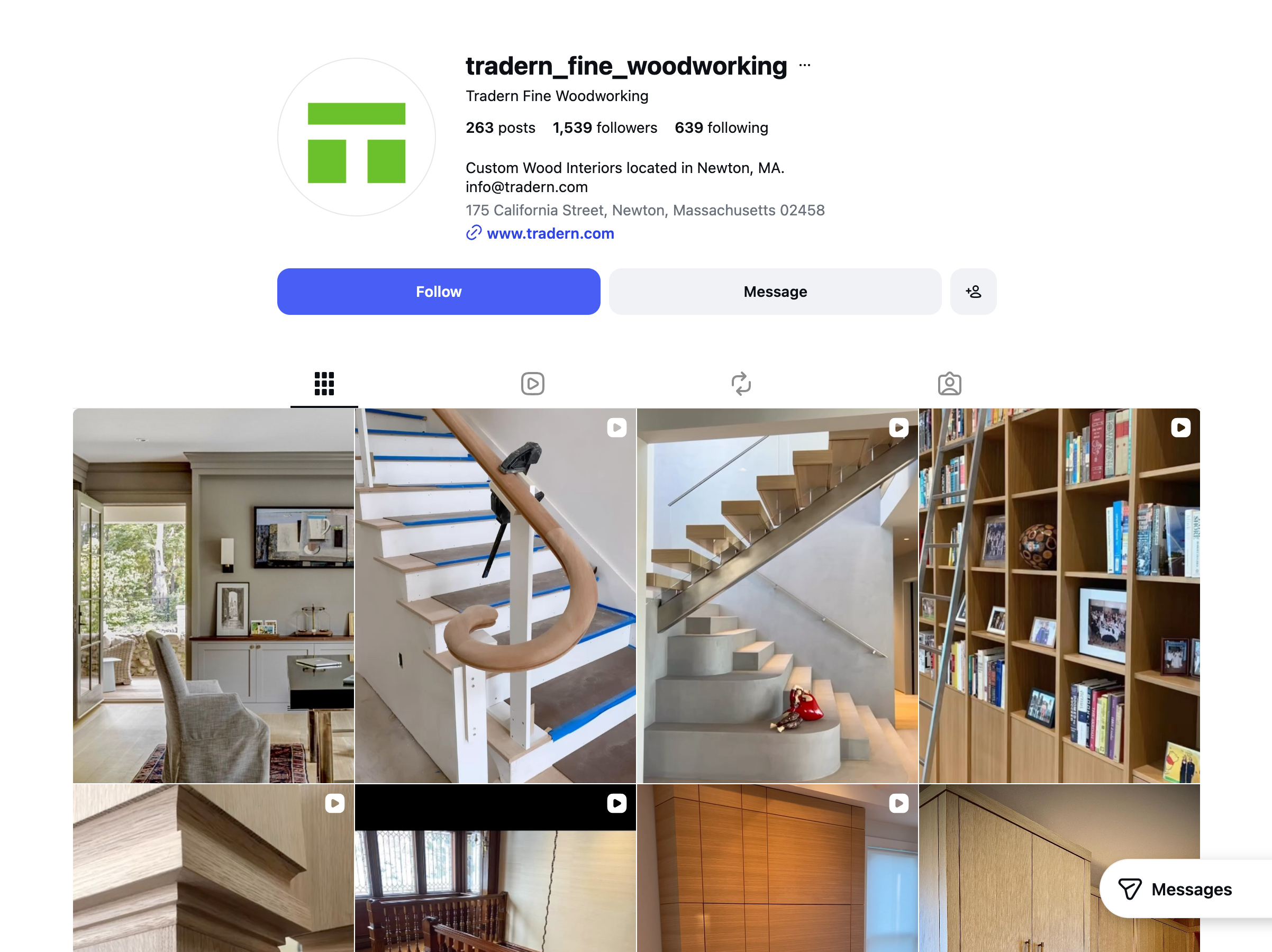 Collage of interior home spaces including a living room, staircase, bookshelves, and wooden furniture.