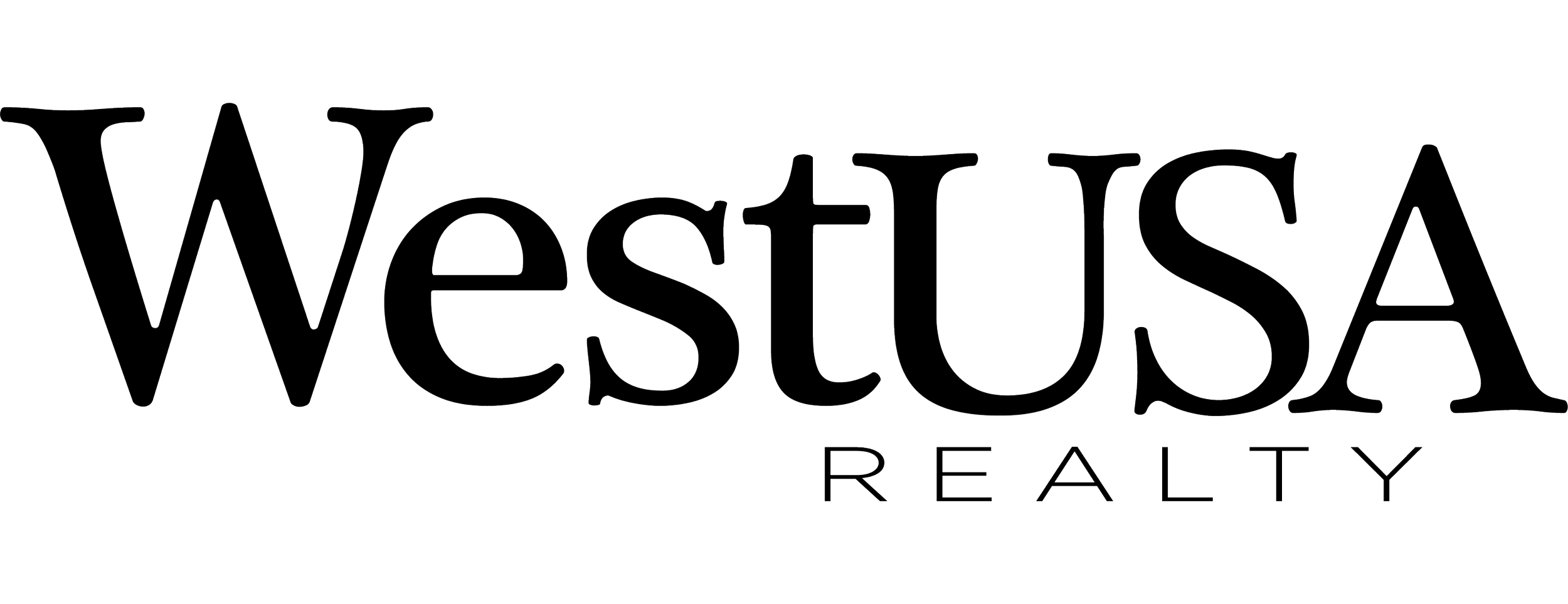 Logo of WestUSA Realty in black outlines on a transparent background.