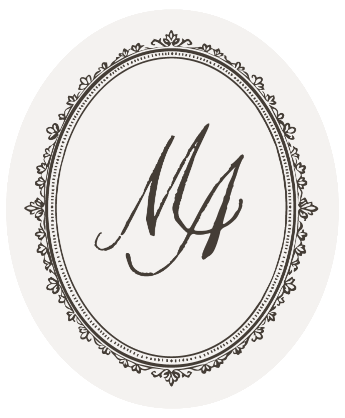 a vintage crest submark logo for a wedding planner with a handwritten font that says MA for merrill ashley events
