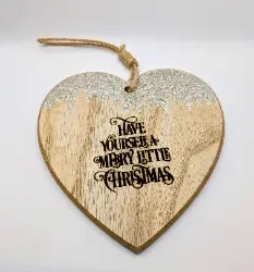 Glittering Wooden Heart Christmas Ornament
