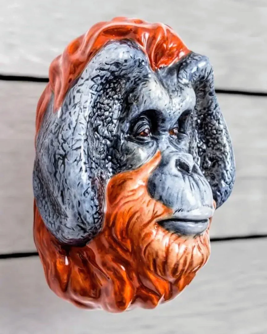 Hand painted Ceramic Orangutan Head wall sconce Vase