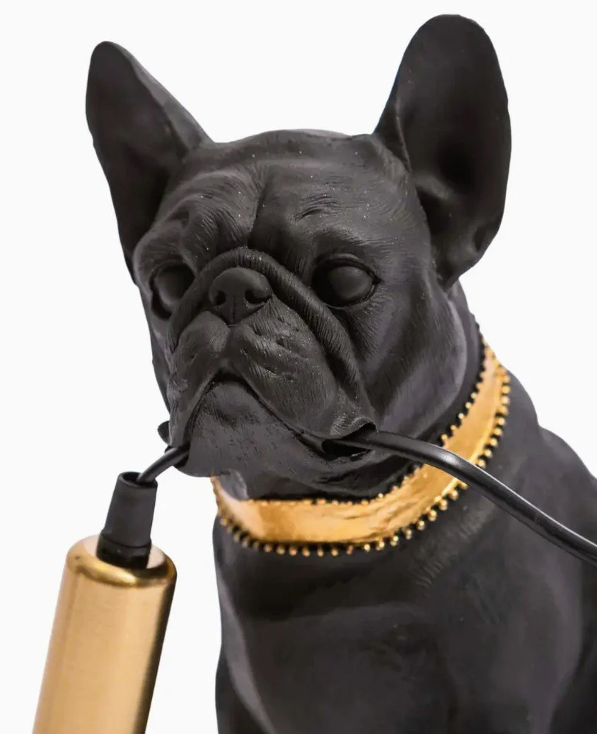 Black French Bulldog Table Lamp with Gold Collar