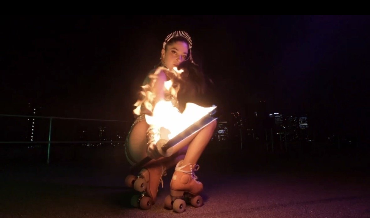 Rollerskating fire performer