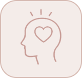 Outline of a human head with a heart inside, symbolizing love or care for mental health.