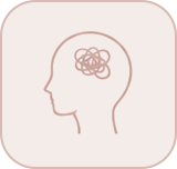 Simplified outline of a human head with a tangled scribble inside indicating confusion or mental clutter.