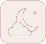 Nighttime scene with a cloud, a crescent moon, and a star.