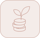 A simple line drawing of a small potted plant with two leaves growing from the soil.