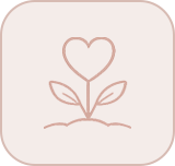 Stylized line drawing of a flower with a heart-shaped bloom and two leaves