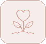 Simple line drawing of a heart-shaped flower with two leaves, on a light background.