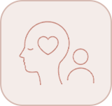 Outline of a person's head with a heart shape inside, and a smaller outline of a person beside it.