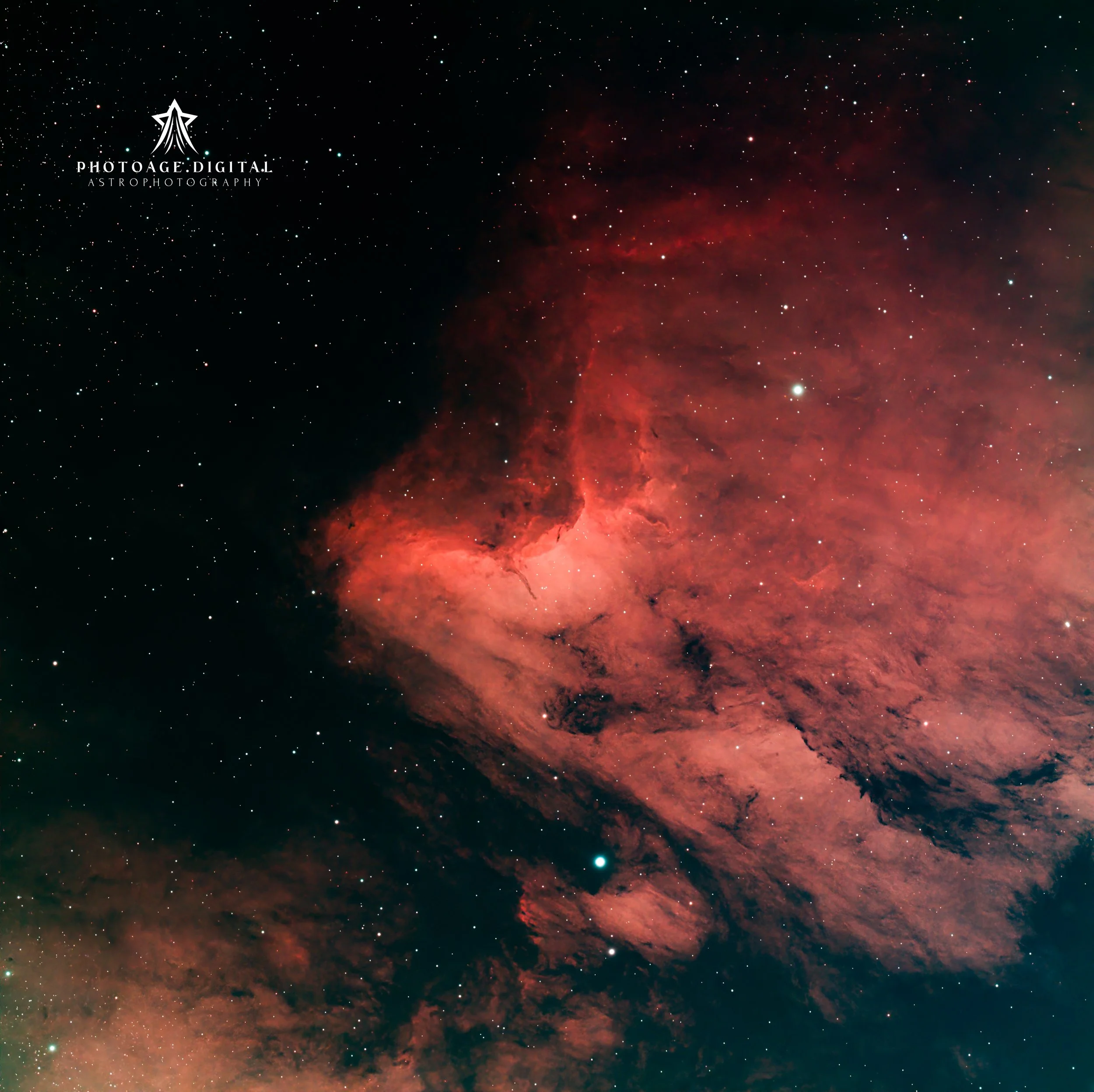 Deep space image showing stars and nebula, with a logo and text reading 'Photoage Digital Astrophotography' in the top left corner.