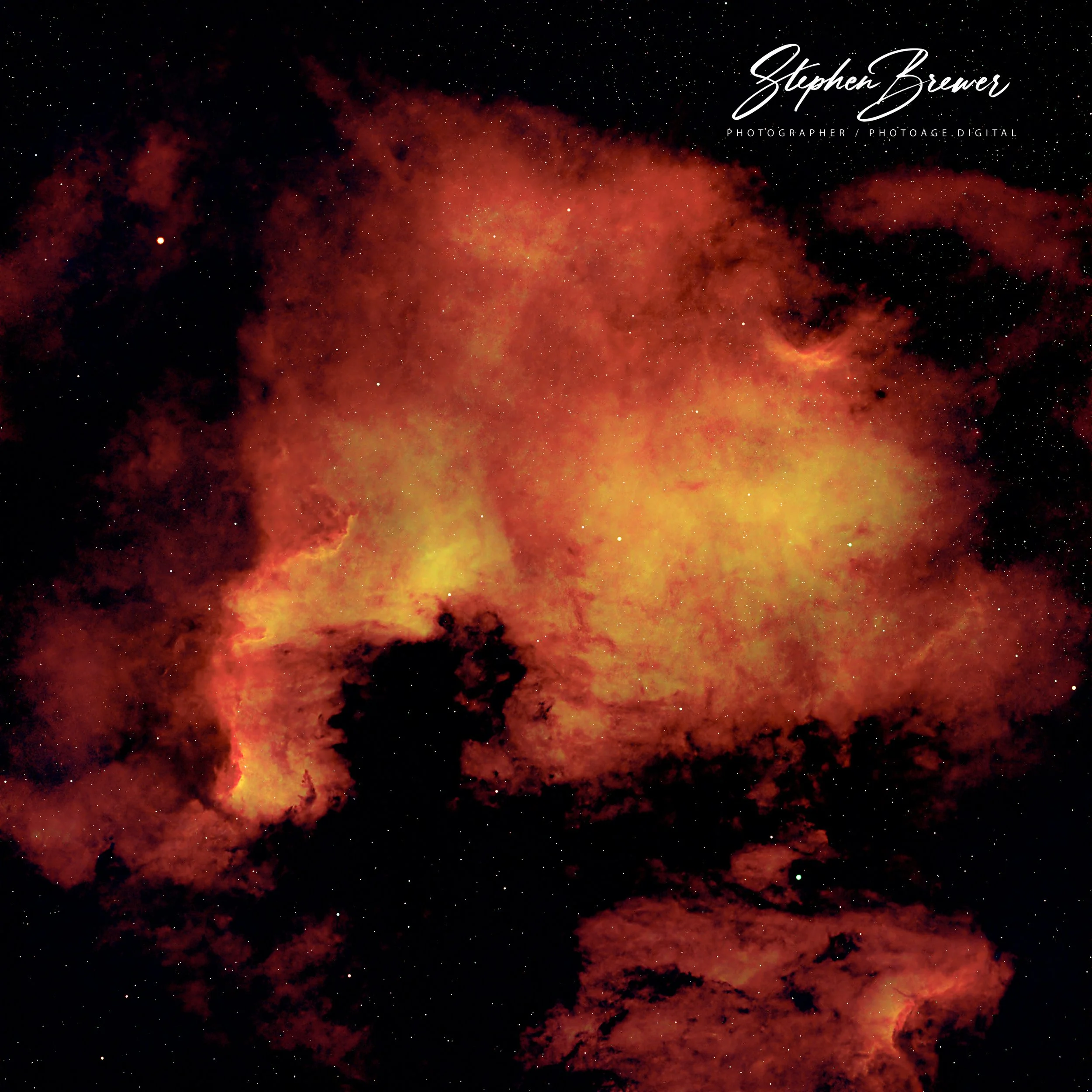 Deep space image showcasing a vibrant, reddish-orange nebula with glowing clouds of gas and dust, surrounded by countless stars across a dark universe.