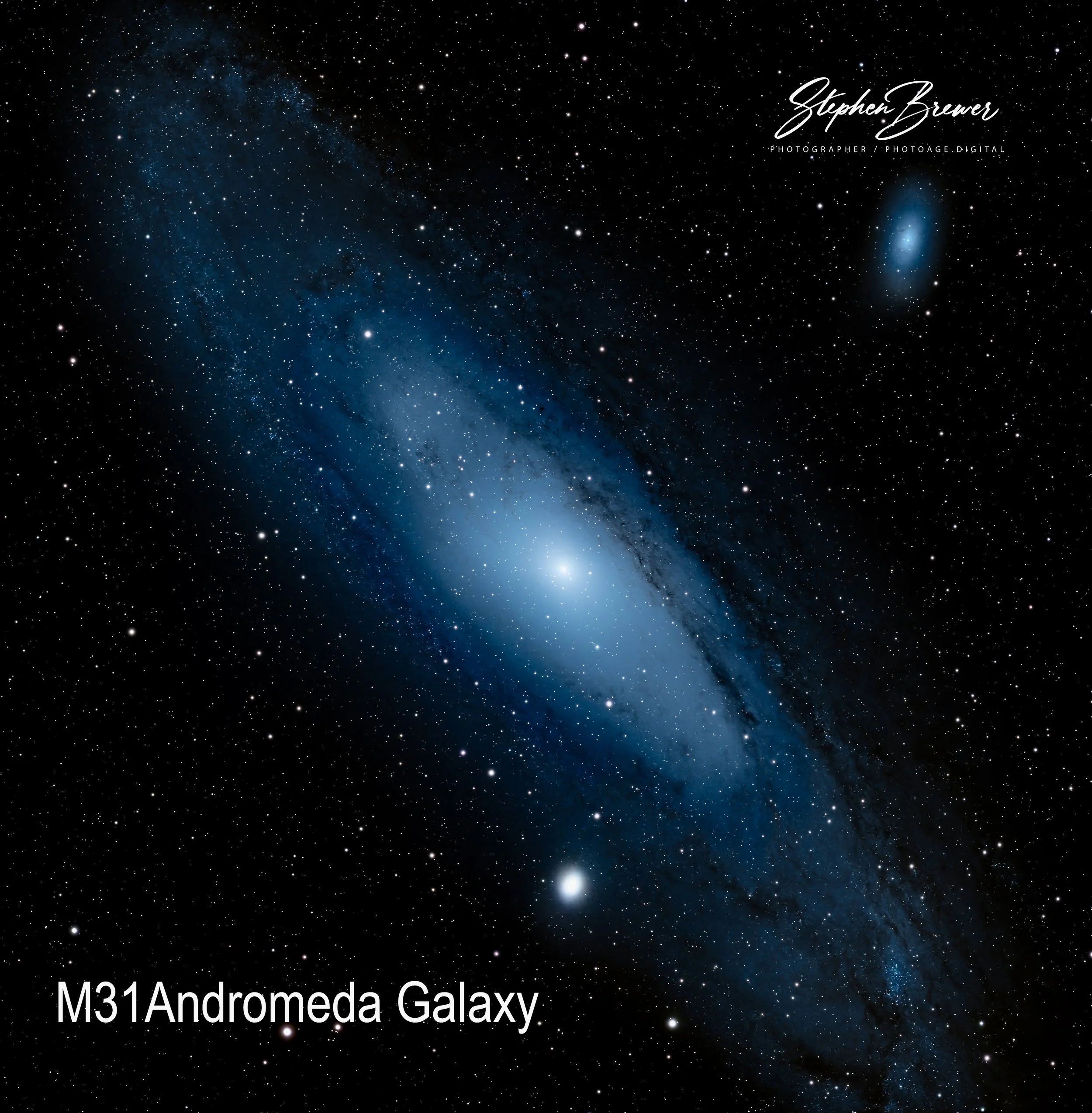 A stunning view of the starry sky with the Milky Way galaxy and the Andromeda Galaxy visible. The image features a profile of a bright star and a faint glow from distant celestial objects.