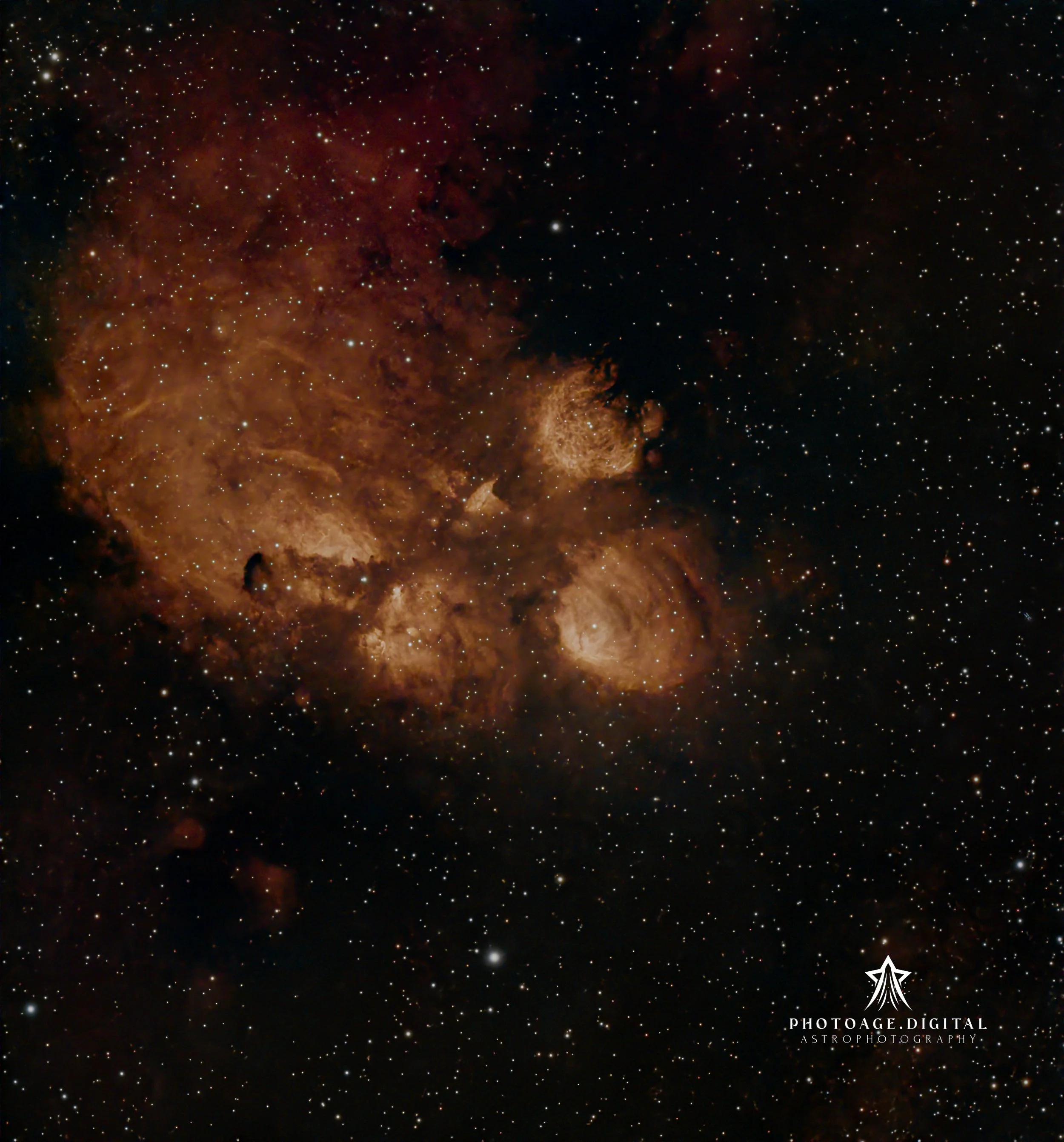 Deep space image of stars and nebula with NASA logo and 'PHOTOAGE.DIGITAL ASTROPHOTOGRAPHY' text overlay.
