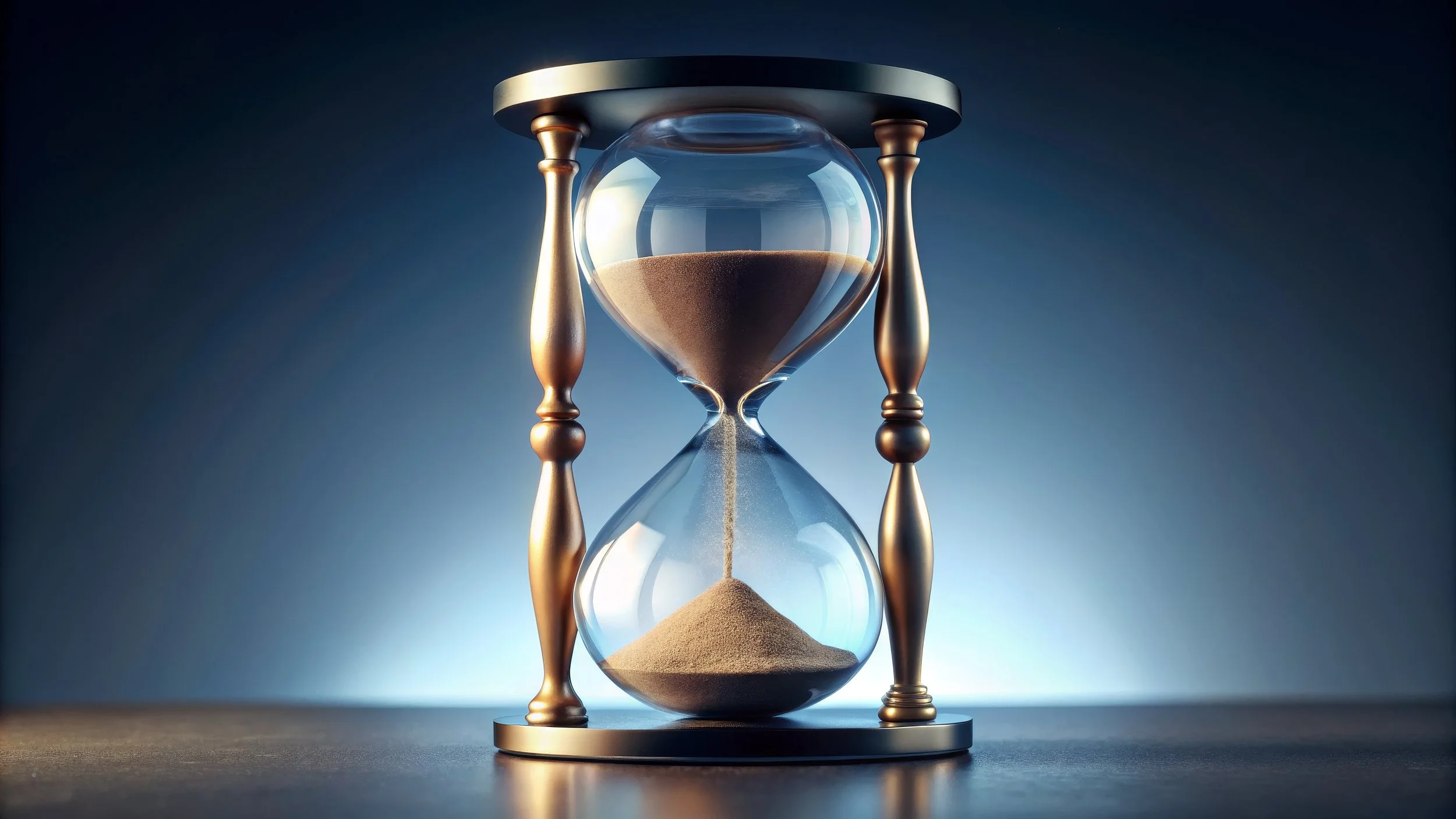 An elegant hourglass suggesting the urgency of investing in your leadership development