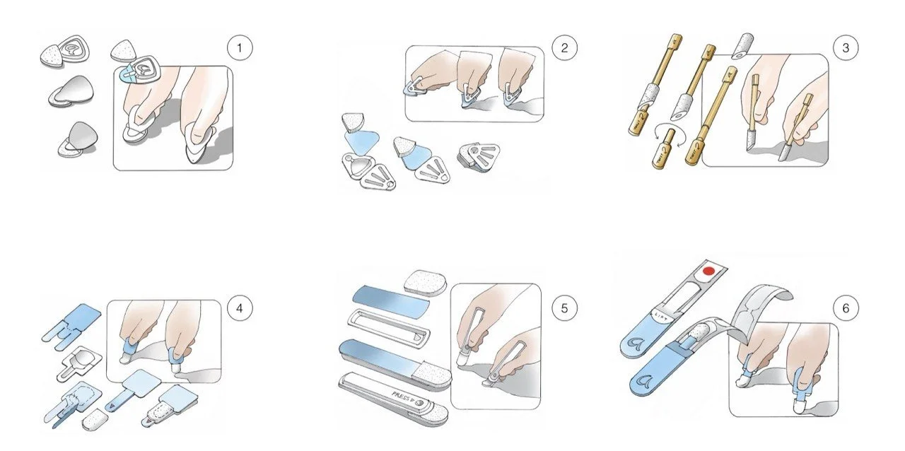 Concept illustrations showing step-by-step use of different topical cream applicators.