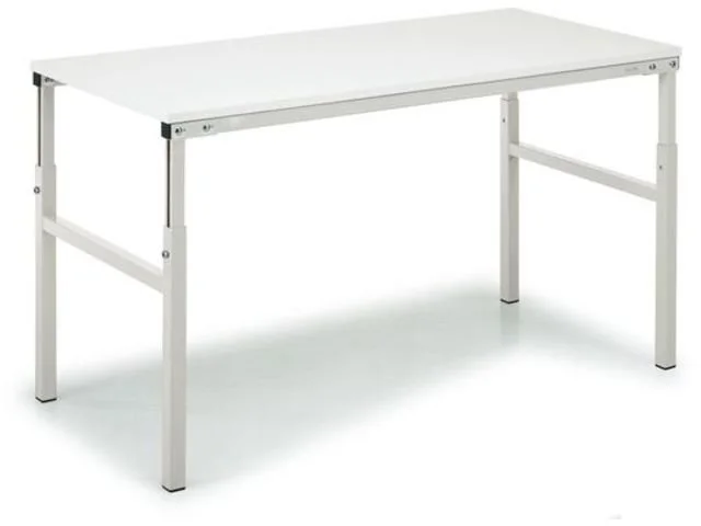 White folding table with metal legs and a flat surface.