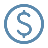 A circular blue icon with a dollar sign in the center.