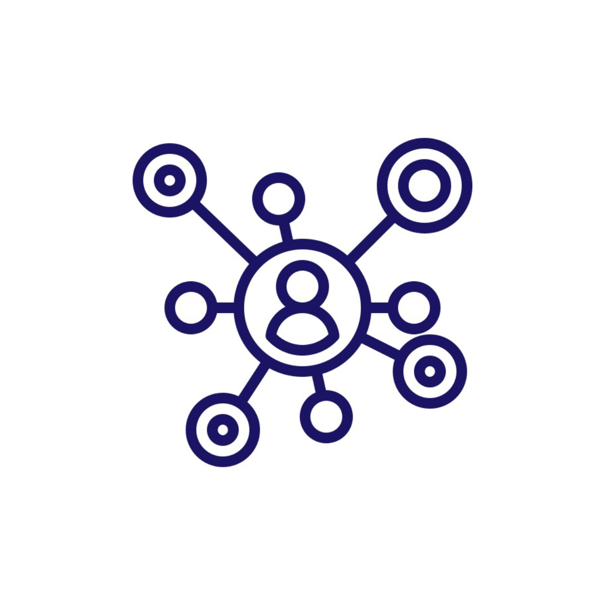 Icône représentant un réseau ou un modèle de connexion autour d'une silhouette humaine, symbolisant un réseau social ou une communauté en ligne.