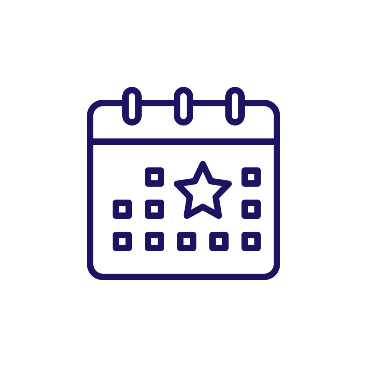 Icône d'un calendrier avec une étoile et des petits carrés représentant des dates.